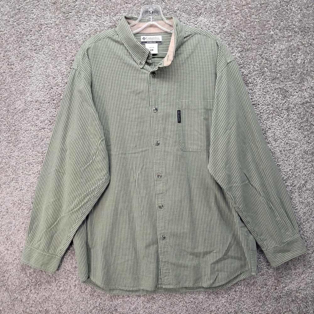 Columbia Sportswear Mens XL Green Micro Check Long Sleeve Button Down Shirt 7641